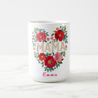 Taza De Café Regalo personalizado de corazón floral para mamá