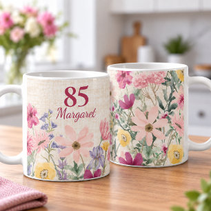 Taza De Café Regalo personalizado de flores silvestres rosadas