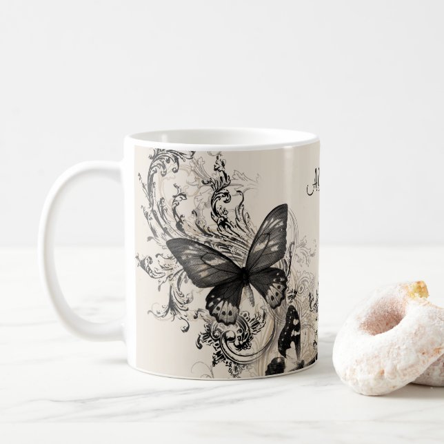 Taza De Café Regalo Personalizado de Mariposas Femeninas (Con donut)