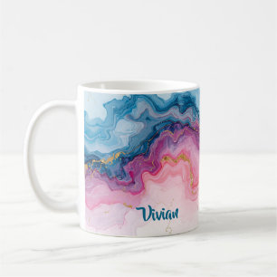 Taza De Café Regalo personalizado de mármol azul rosa para mamá