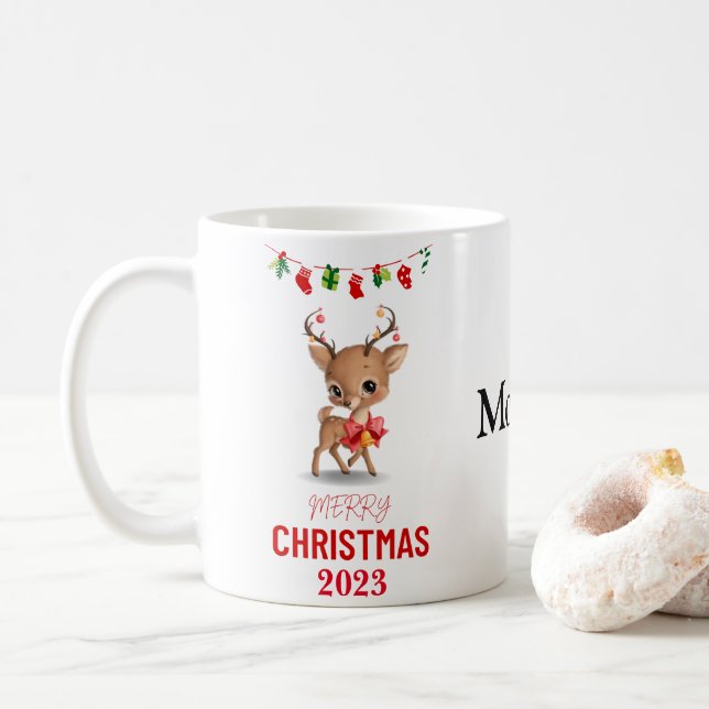 TAZA DE CAFÉ REGALO PERSONALIZADO DE NAVIDADES REINDERES PARA T (Con donut)