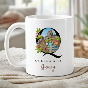 Taza De Café Regalo Personalizado Letra Q Monograma Ciudad de Q