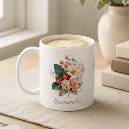 Taza De Café Regalo Personalizado para Ella Nombre Floral de Ba