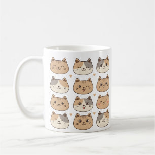 Taza De Café Regalos con caras de gato lindas y patrón neutral