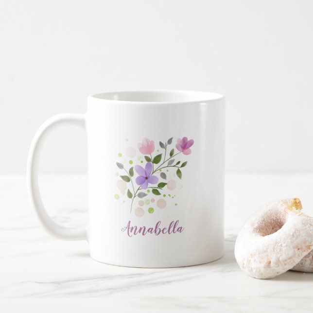 Taza De Café Regalos de Flores Acuarela Elegantes con Nombre (Con donut)