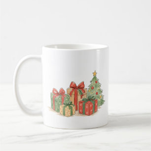 Taza De Café Regalos de Navidad apilados con árbol para regalo