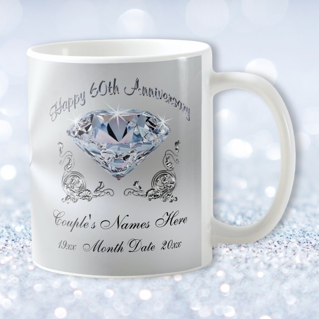 Taza De Café Regalos del 60° aniversario del Boda para los abue (Cheap, 60 year wedding anniversary gift ideas. Diamond is the, 60th anniversary gift, Symbol. )