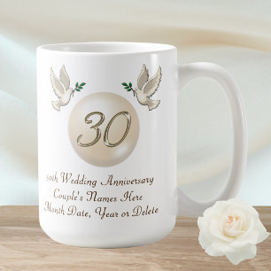 Taza De Café Regalos para un aniversario de bodas de perla, taz
