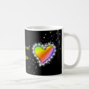 Taza De Café Regenbogen-Herz mit Sternchen auf schwarz