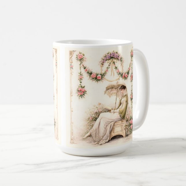 Taza De Café Regency Rose Garden Reading Lady (Anverso derecho)