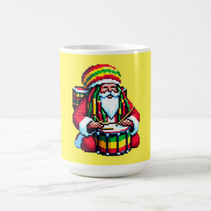 Taza De Café Reggae Santa Drummer - Navidades de arte Fun Pixel
