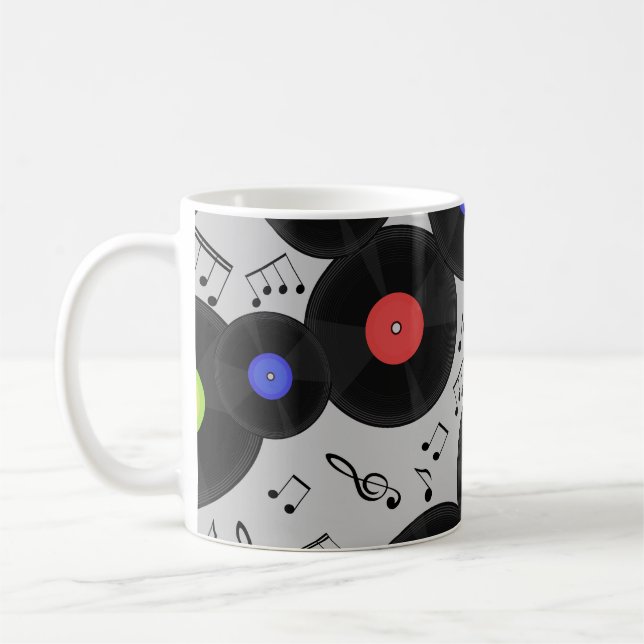 Taza De Café Registros de vinilo: Patrón de notas musicales (Izquierda)