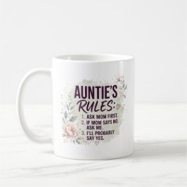 Taza De Café Reglas de Tía Divertida Cita Floral Acuarela Famil