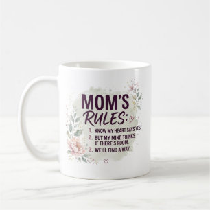 Taza De Café Reglas Divertidas de Mamá Floral Acuarela Familia 