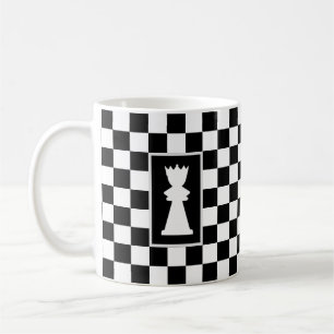 Taza De Café Reina Blanca en Ajedrez Blanco y Negro