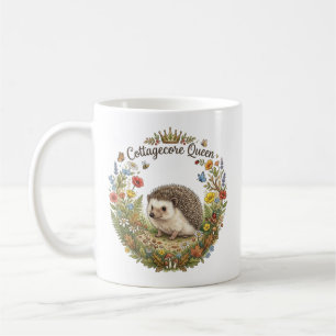 Taza De Café Reina Cottagecore Erizo Lindo Corona Floral 