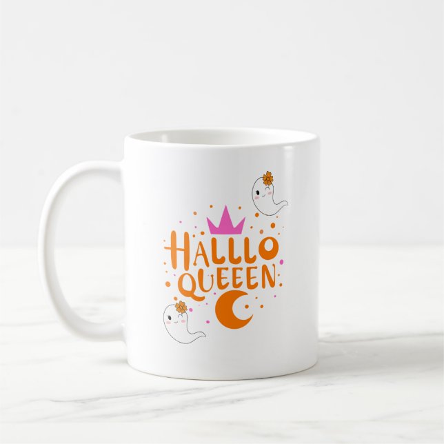 Taza De Café Reina de Halloween, Halloqueen, arte de Halloween  (Izquierda)