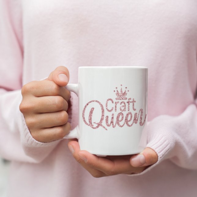 Taza De Café Reina de la artesanía Purpurina rosa (Pink Glitter Craft Queen Coffee Mug)