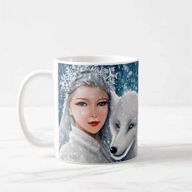 Taza De Café Reina de la nieve y zorro blanco (Izquierda)
