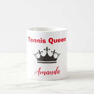 Taza De Café Reina de tenis texto personalizado moderno con cor