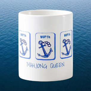 Taza De Café Reina del Mahjong Náutico / Baldosas de Ancla Azul