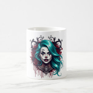 Taza De Café Reina Payasa de Cabello Cian - Diseño Chic Espeluz