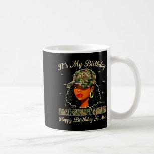 Taza De Café Reina Sagitario Mujer Negra Con Camuflaje Gorra Af