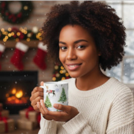 Taza De Café Reindeer Christmas Tree Pattern