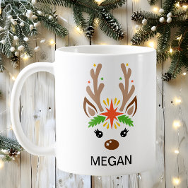 Taza De Café Reindeer Face Custom Name Holiday