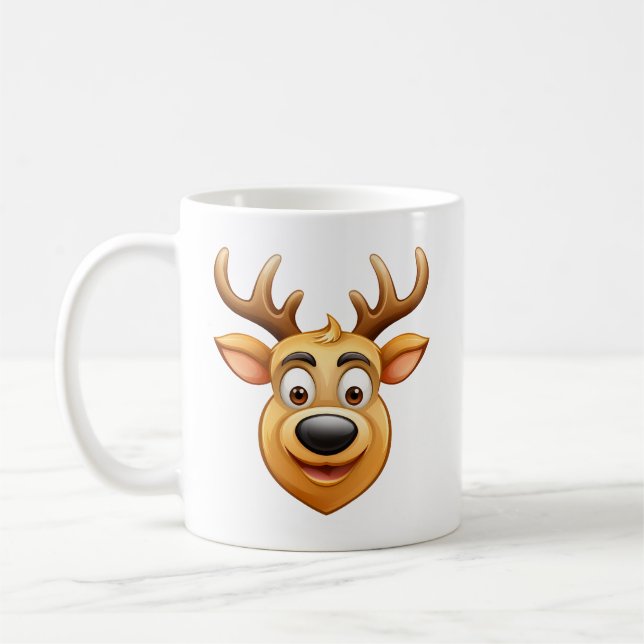 Taza De Café reindeer happy reindeer with big antlers and smile (Izquierda)