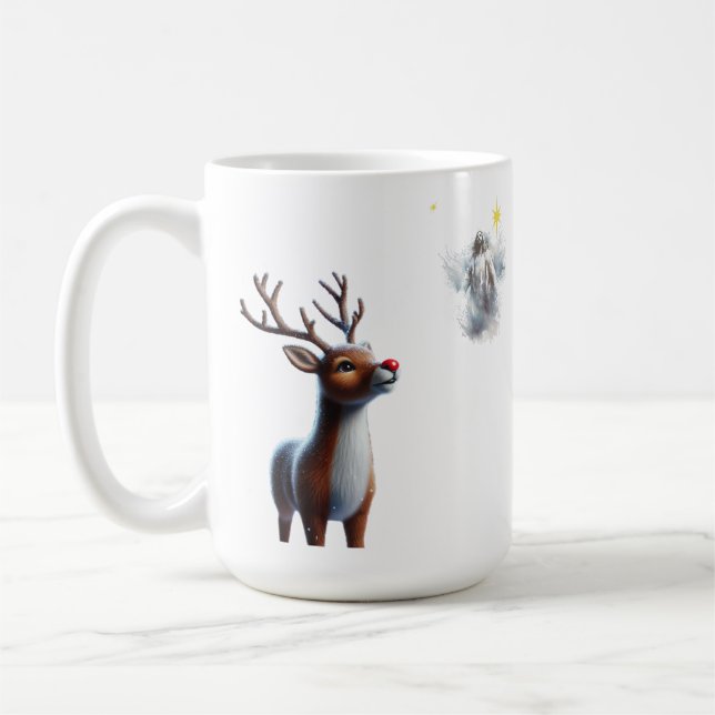 Taza De Café Reindeer mirando hacia arriba a Jesús Navidades re (Izquierda)