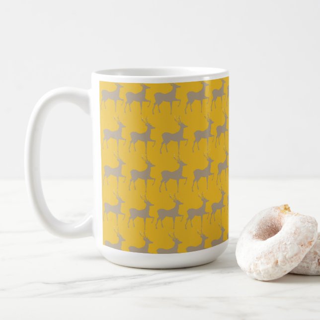 Taza De Café Reindeer Pattern Mug - Mustard Yellow Christmas  (Con donut)