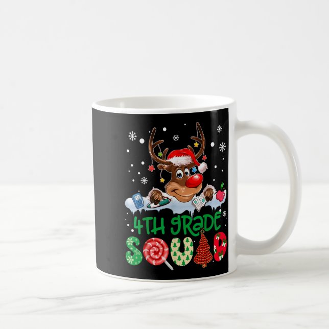 Taza De Café Reindeer Santa Hat 4th Grade Squad Teacher Christm (Derecha)