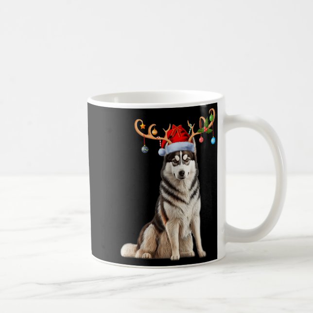 Taza De Café Reindeer Santa Hat Christmas Pajamas Husky Dog Xma (Derecha)