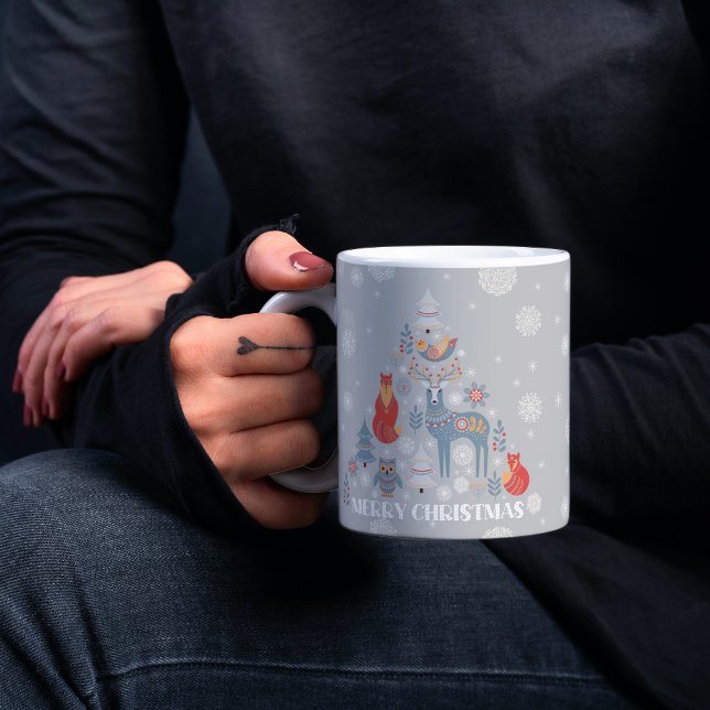 Taza De Café Reindeo gris Escandinavo árbol de copos de nieve a (Subido por el creador)