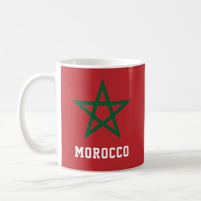 Taza De Café Reino de Marruecos Bandera Estrella Verde Roja Mar (Izquierda)