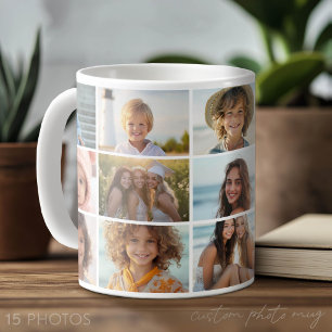 Taza De Café Rejilla de collage de 15 fotos - blanco minimalist