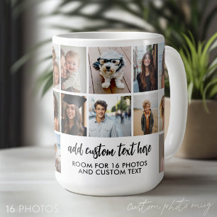 Taza De Café Rejilla de collage de 16 fotos - 2 cuadros de text