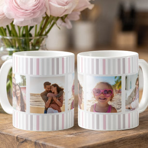 Taza De Café Rejilla de fotos múltiples rosa gris chic multi