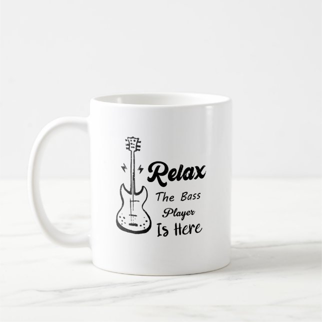 Taza De Café Relájese En El Bass Player, Aquí La Música Es Grac (Izquierda)