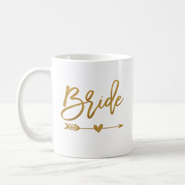 Taza De Café Relieve metalizado de oro de novia, estrecho y fal (Izquierda)