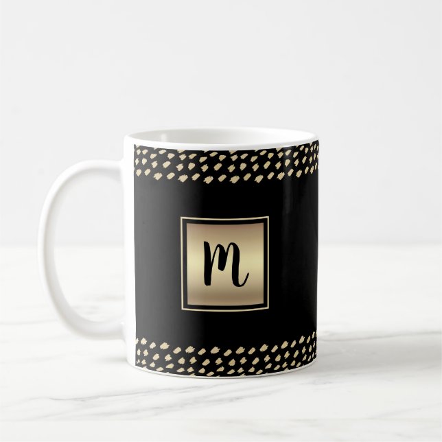 Taza De Café Relieve metalizado de oro negro guión en negrita m (Izquierda)