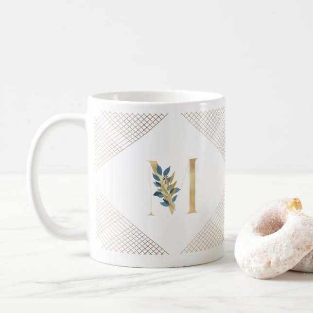 Taza De Café Relieve metalizado dorado personalizado Monograma  (Con donut)