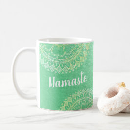 Taza De Café Relieve metalizado dorado verde Mandala