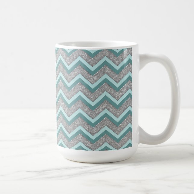 Taza De Café Relieve metalizado plateado y ZigZag Verde azulado (Derecha)