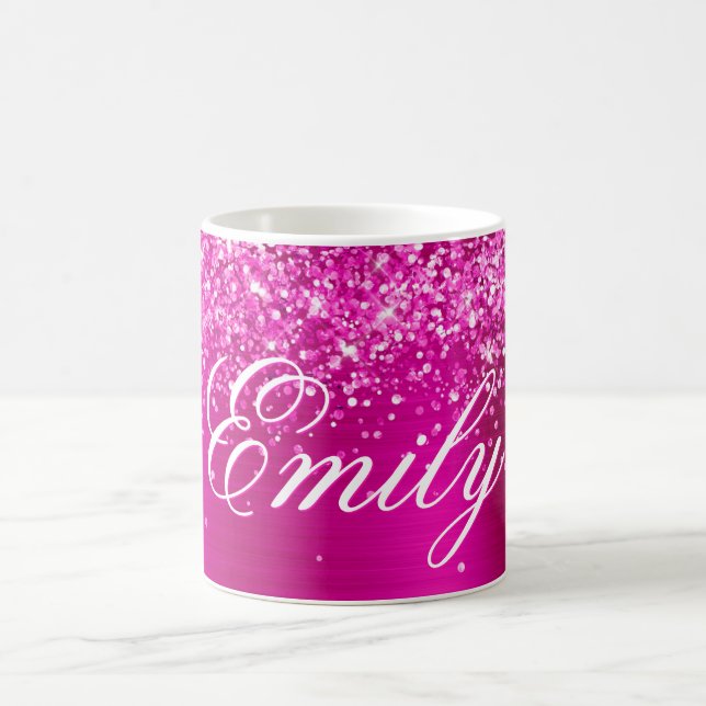 Taza De Café Relieve metalizado Purpurinoso de rosa caliente pe (Centro)