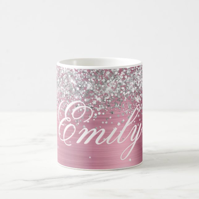 Taza De Café Relieve metalizado rosa claro Purpurina plateado p (Centro)