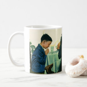 Taza De Café Religión Antigüita, Niño Rezando la Gracia en Acci