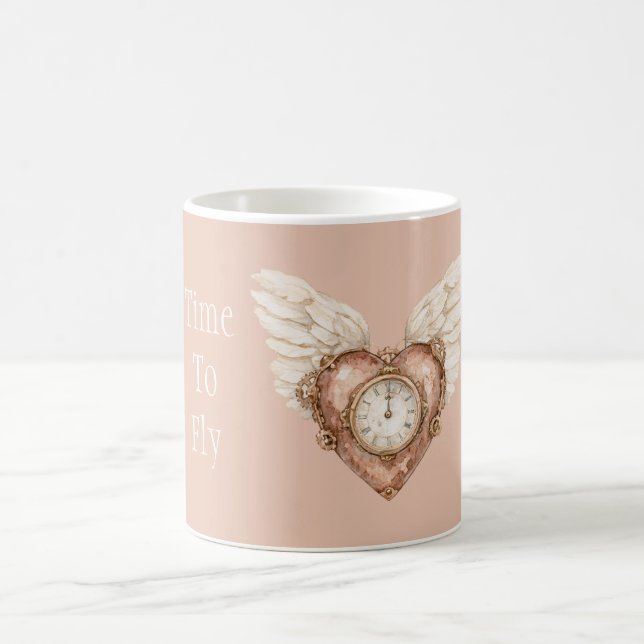 Taza De Café Reloj Corazón Alas Blancas (Centro)
