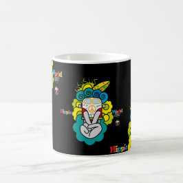 Taza De Café Reloj Redondo Grande HIPPIE WORLD Peace and LOVE